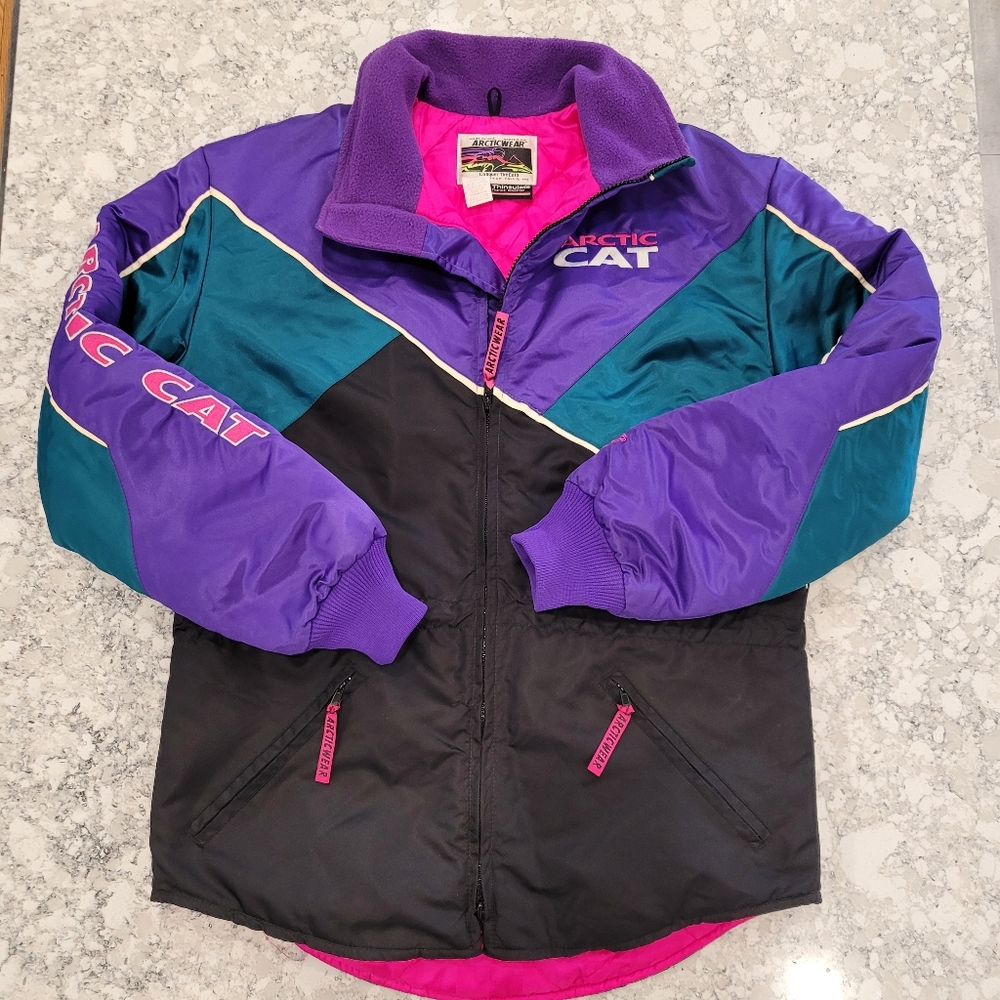 Vintage 90s Arctic Cat Women's Snowmobiling Jacket Medium Winter Colorblock